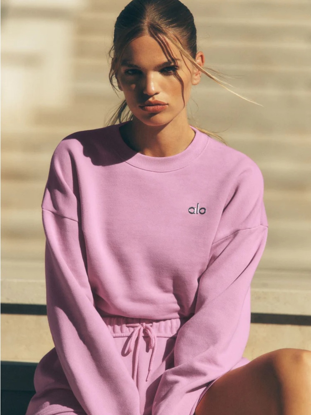 Alo Accolade Candy Heart Pink Crewneck Sweatshirt - Picture 5 of 5